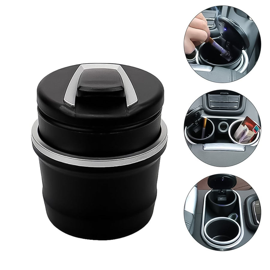 Car Ashtray with Lid & Blue LED Light – Portable Smokeless Design