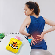 Compact yellow duck hot water bag, ideal for travel and on-the-go pain relief.