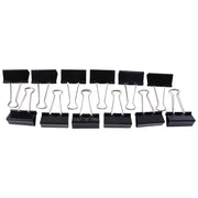 Neatly arranged black metal binder clips 19mm size