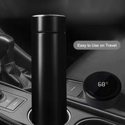 Side view of the smart temperature display water bottle.