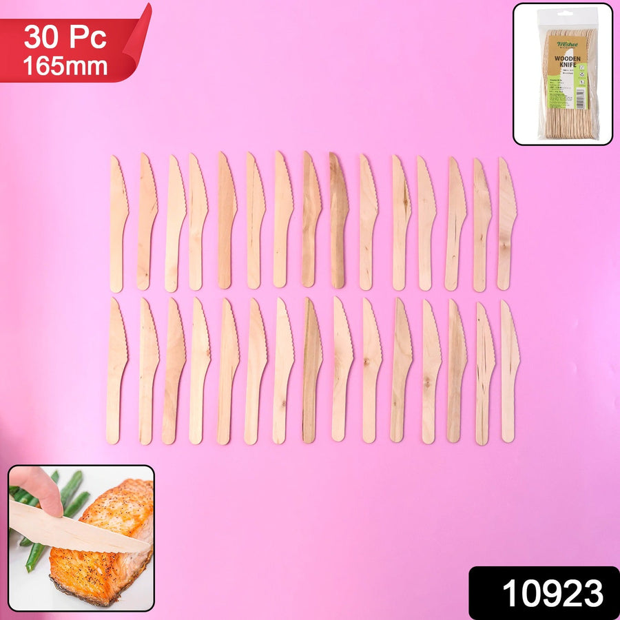 Wooden Knife – 165mm Smooth, Eco-Friendly Cutlery 30 Pcs Pack