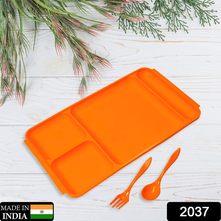 4-Compartment Plate – Plastic Dinner Set with Spoon & Fork |