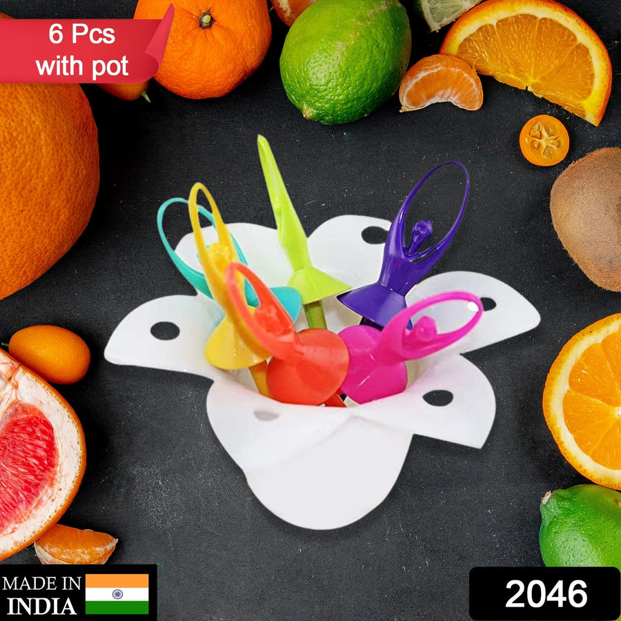 Fruit Fork Set – Dancing Doll Cutlery with Stand (Set of 6) | Jiaqi