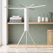 Collapsible tripod drying rack for shirts, towels and linens