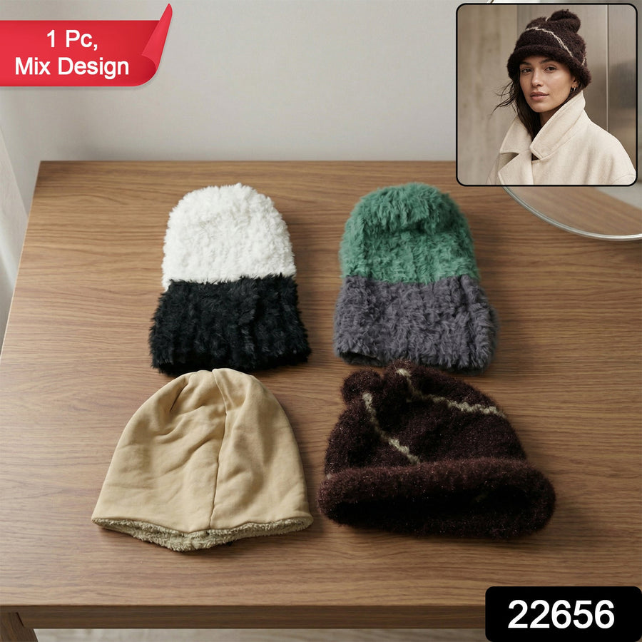 Winter Woolen Beanie Cap – Soft & Warm Fleece Lined Knit Hat